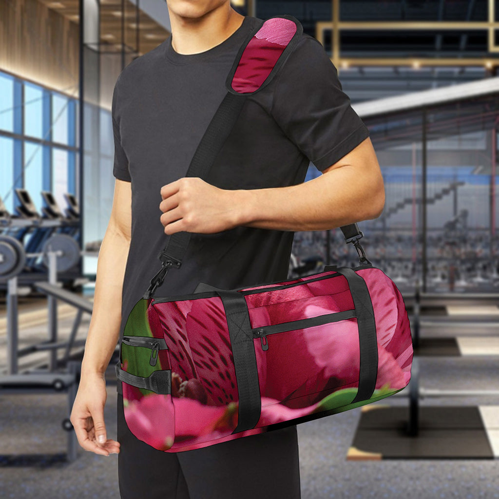 Burgundy Alstroemeria Print Gym Bag