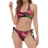 Burgundy Alstroemeria Print Halter Scoop Tie Side Bikini