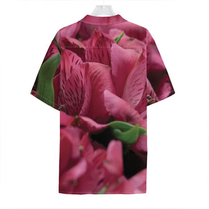 Burgundy Alstroemeria Print Hawaiian Shirt