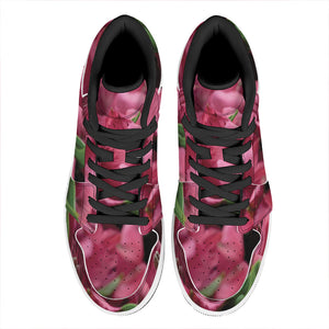 Burgundy Alstroemeria Print High Top Leather Sneakers