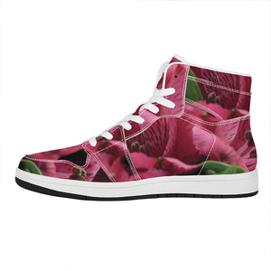 Burgundy Alstroemeria Print High Top Leather Sneakers