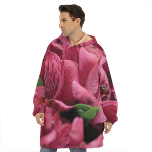 Burgundy Alstroemeria Print Hoodie Blanket