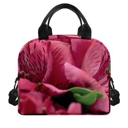 Burgundy Alstroemeria Print Insulated Lunch Bag