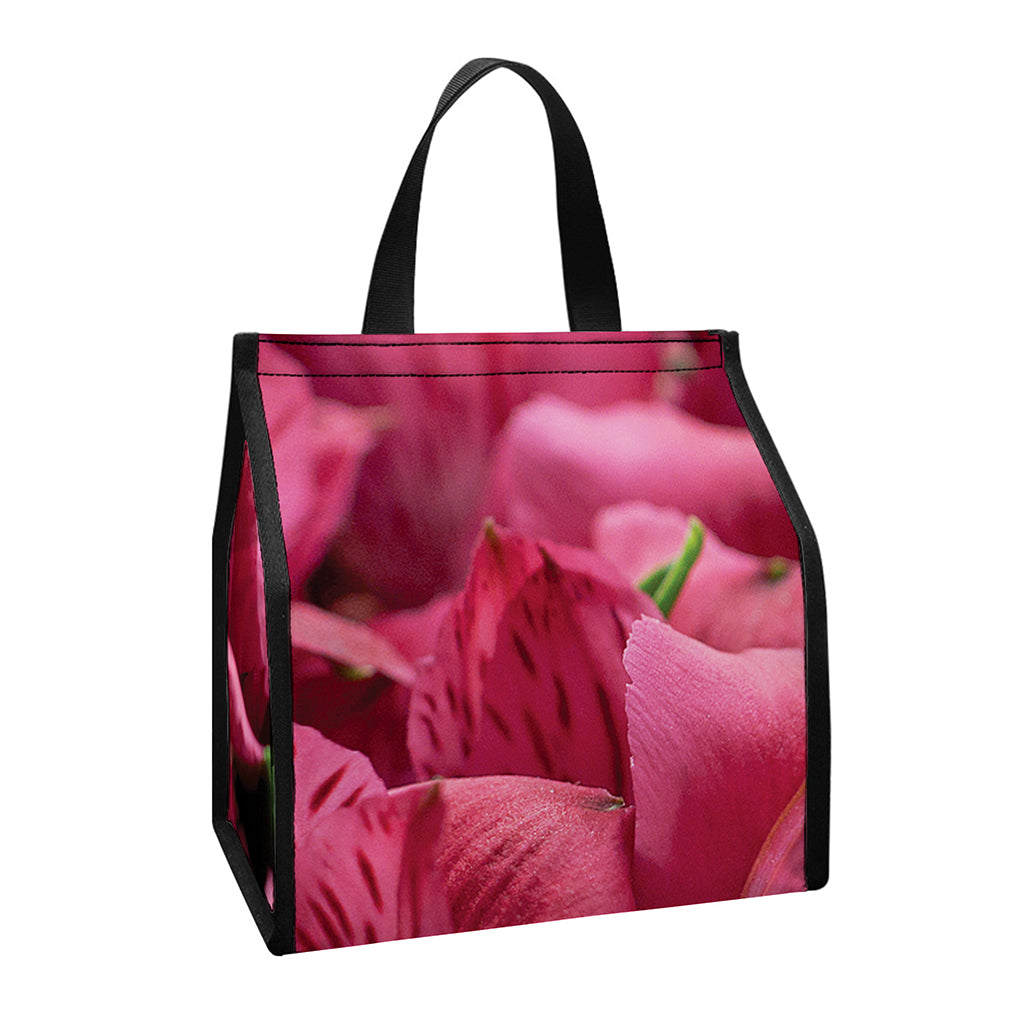 Burgundy Alstroemeria Print Insulated Lunch Tote