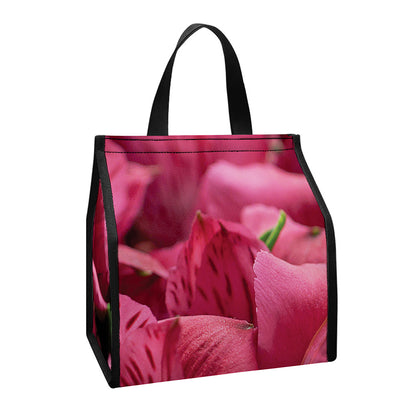 Burgundy Alstroemeria Print Insulated Lunch Tote