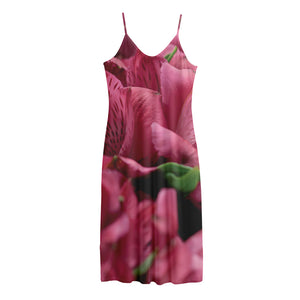 Burgundy Alstroemeria Print Jersey Midi Cami Dress