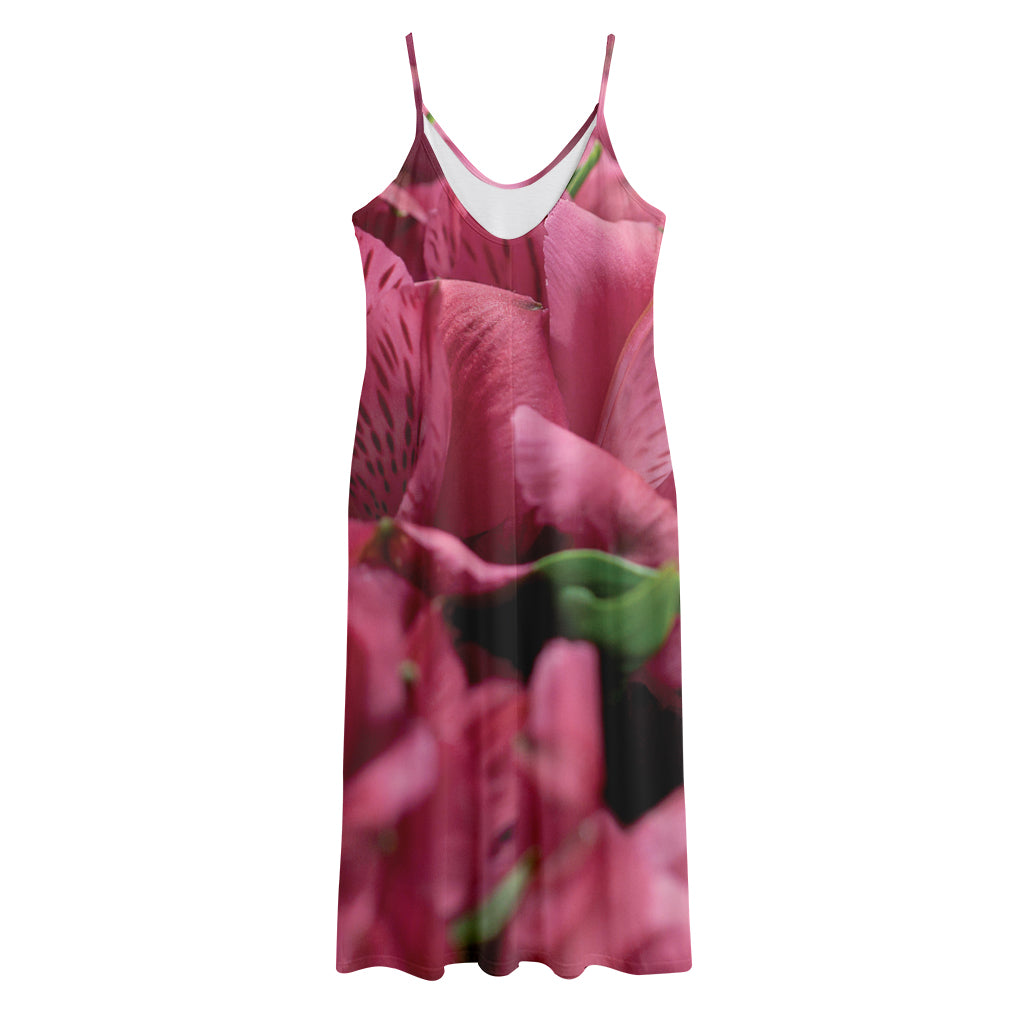 Burgundy Alstroemeria Print Jersey Midi Cami Dress