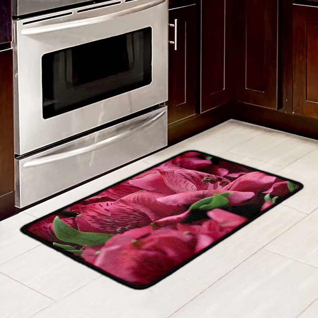 Burgundy Alstroemeria Print Kitchen Mat