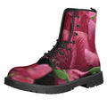 Burgundy Alstroemeria Print Lace-Up Boots