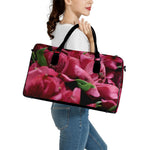 Burgundy Alstroemeria Print Leather Duffle Bag