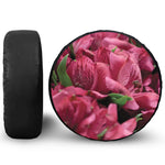 Burgundy Alstroemeria Print Leather Spare Tire Cover