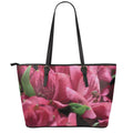 Burgundy Alstroemeria Print Leather Tote Bag With Zipper