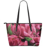 Burgundy Alstroemeria Print Leather Tote Bag