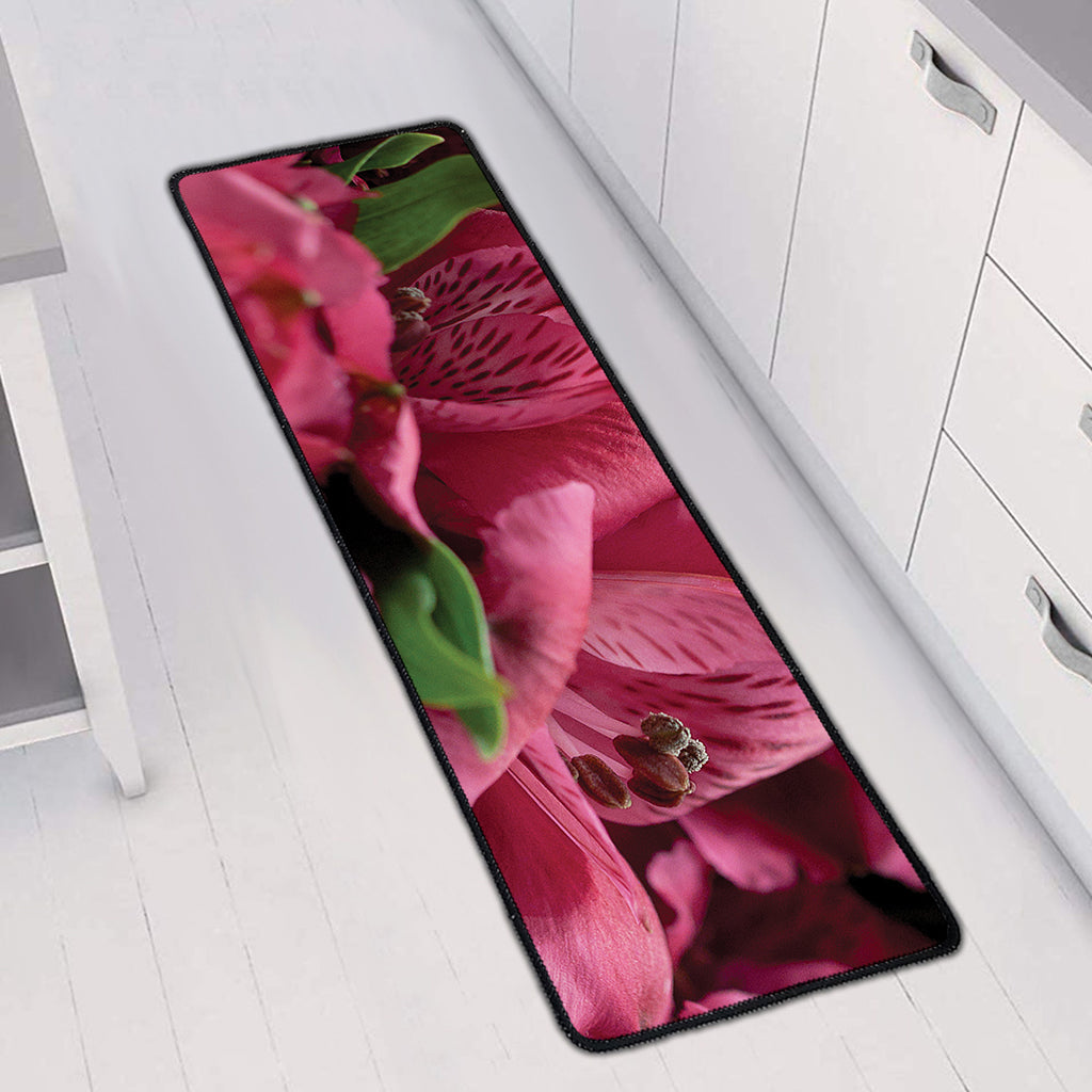 Burgundy Alstroemeria Print Long Kitchen Mat
