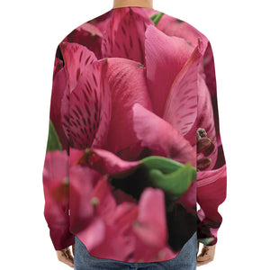 Burgundy Alstroemeria Print Long Sleeve Baseball Jersey