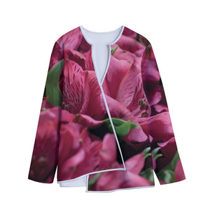 Burgundy Alstroemeria Print Long Sleeve Short Coat