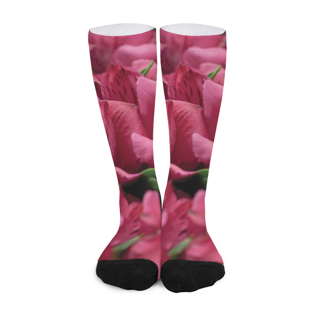 Burgundy Alstroemeria Print Long Socks