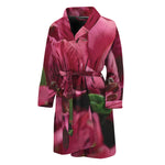 Burgundy Alstroemeria Print Men's Bathrobe