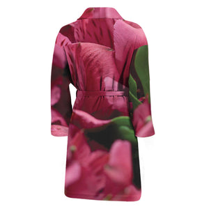 Burgundy Alstroemeria Print Men's Bathrobe