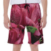 Burgundy Alstroemeria Print Men's Beach Shorts