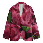 Burgundy Alstroemeria Print Men's Blazer