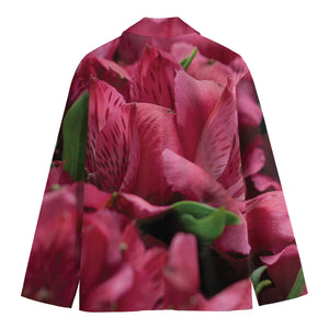 Burgundy Alstroemeria Print Men's Blazer