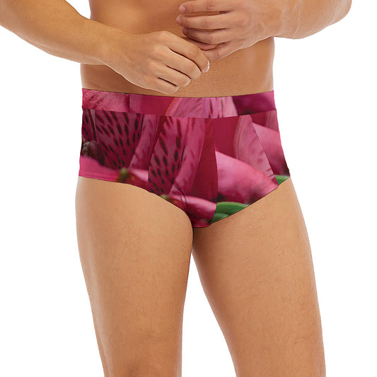 Burgundy Alstroemeria Print Men's Briefs