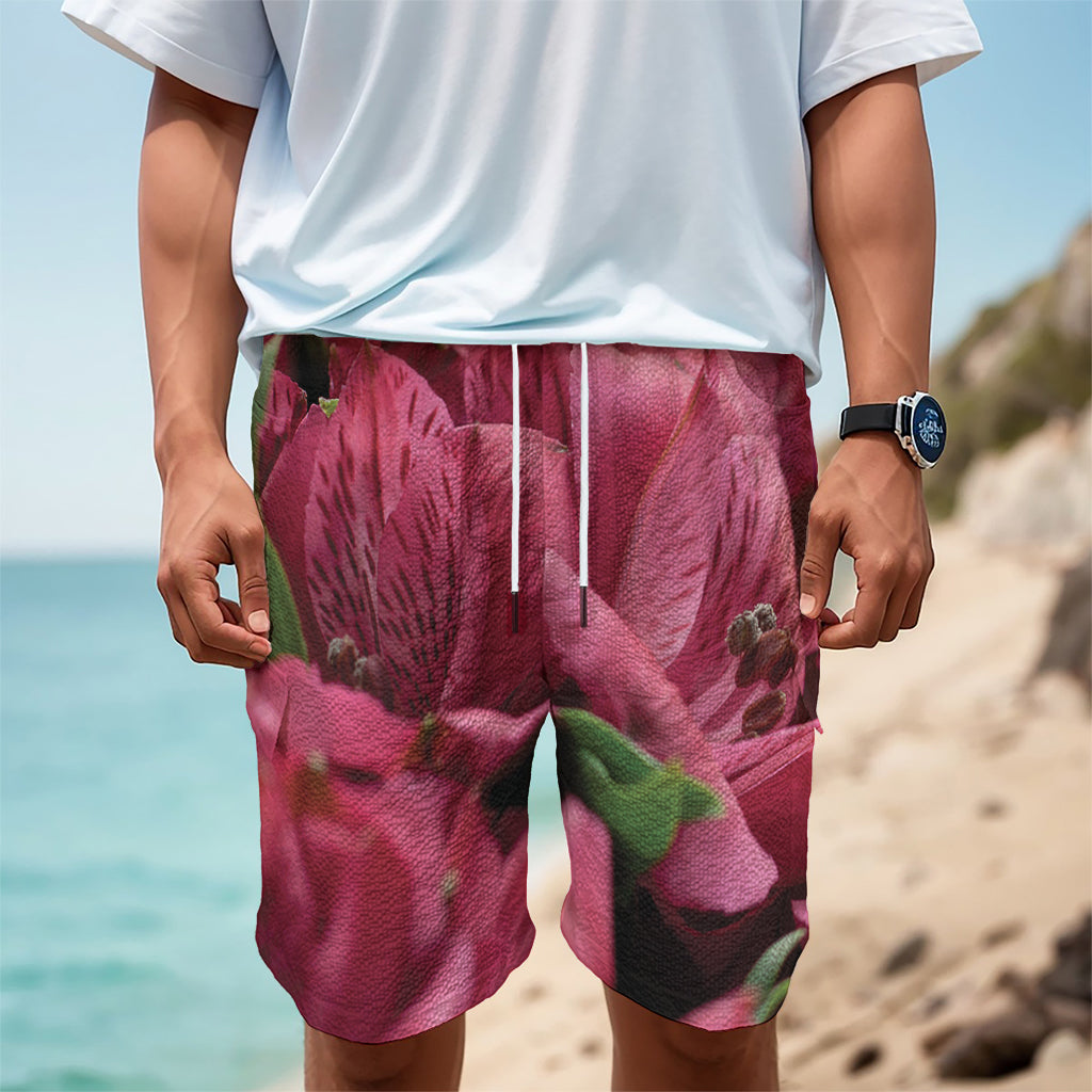 Burgundy Alstroemeria Print Men's Cargo Shorts