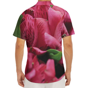 Burgundy Alstroemeria Print Men's Deep V-Neck Shirt