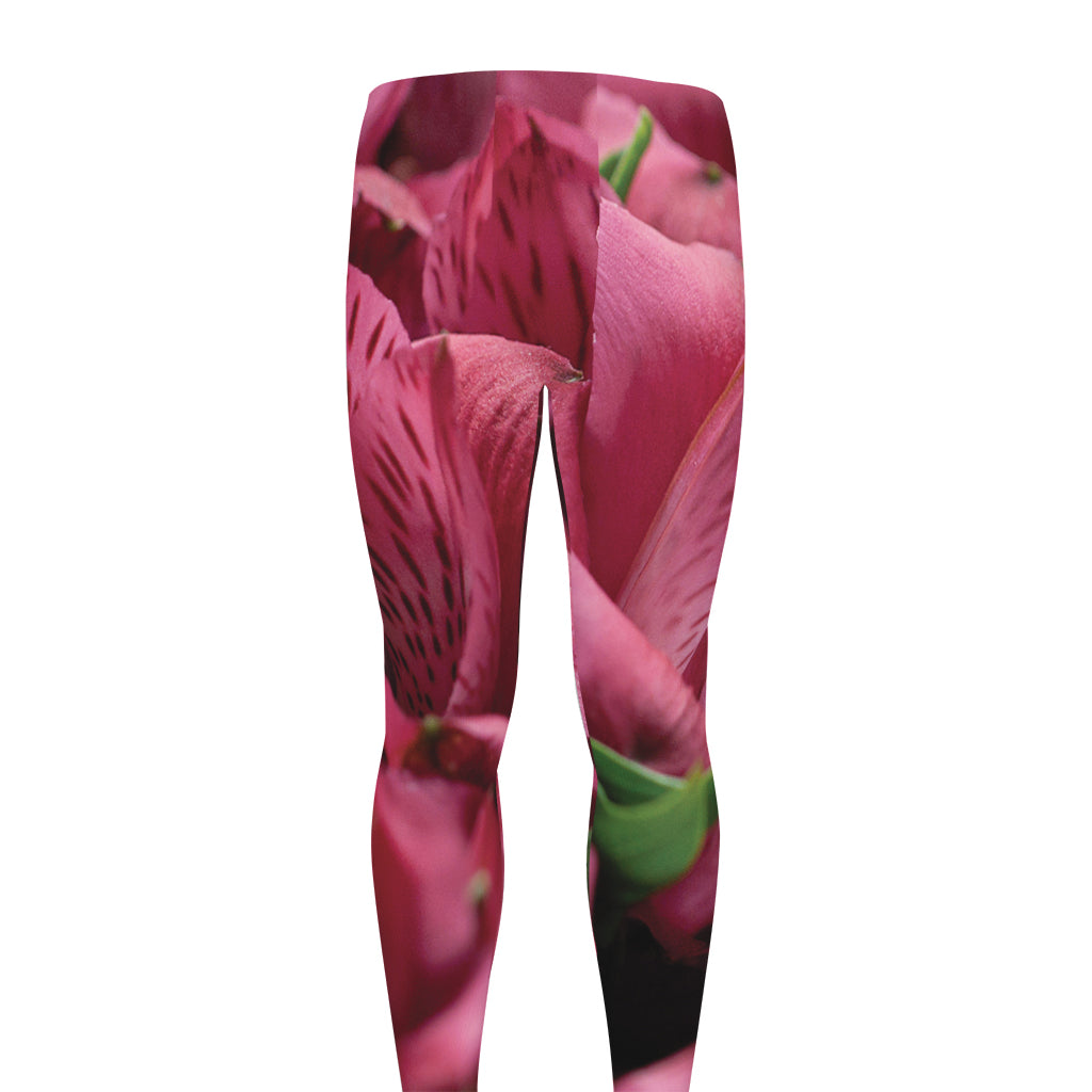 Burgundy Alstroemeria Print Men's leggings