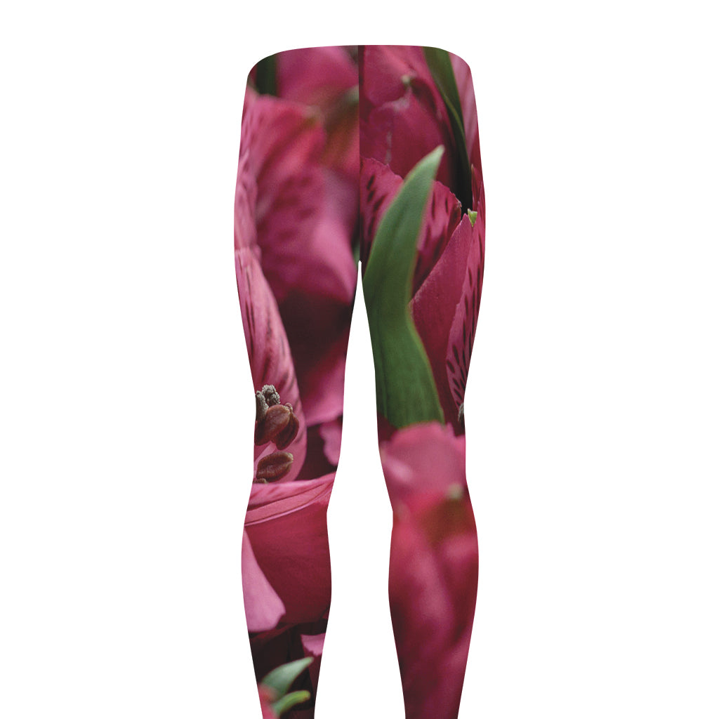 Burgundy Alstroemeria Print Men's leggings