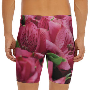 Burgundy Alstroemeria Print Men's Long Boxer Briefs