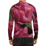 Burgundy Alstroemeria Print Men's Long Sleeve Rash Guard