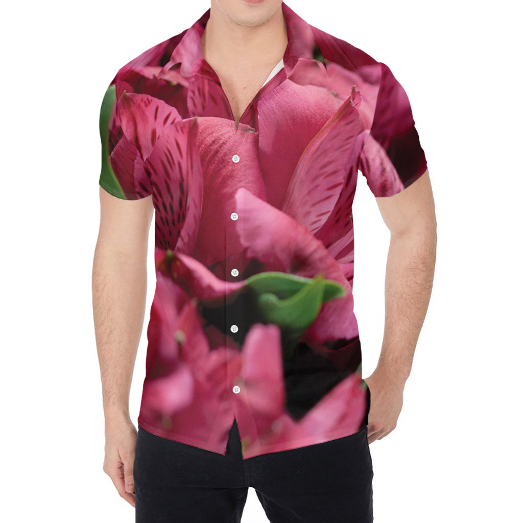 Burgundy Alstroemeria Print Men's Shirt