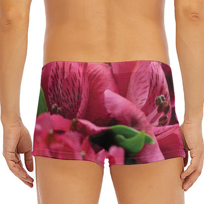 Burgundy Alstroemeria Print Men's Short Boxer Briefs