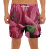 Burgundy Alstroemeria Print Men's Split Running Shorts