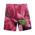 Burgundy Alstroemeria Print Men's Sports Shorts