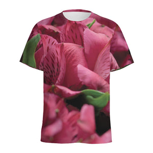 Burgundy Alstroemeria Print Men's Sports T-Shirt