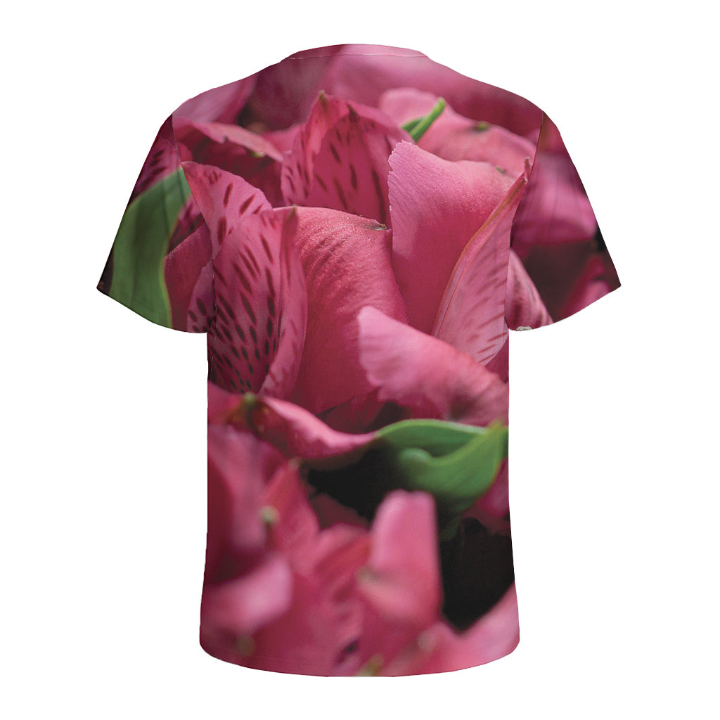 Burgundy Alstroemeria Print Men's Sports T-Shirt