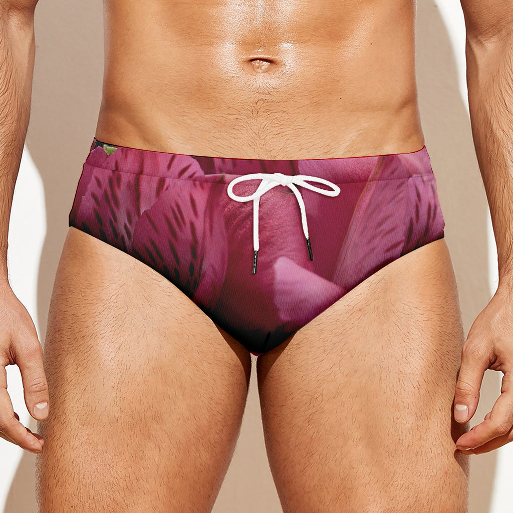 Burgundy Alstroemeria Print Men's Swim Briefs