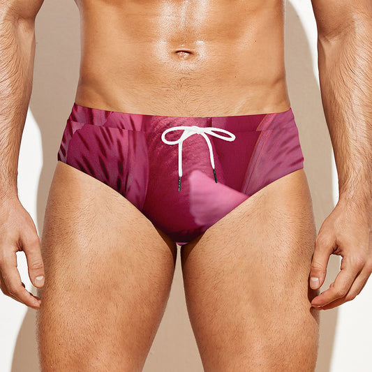 Burgundy Alstroemeria Print Men's Swim Briefs