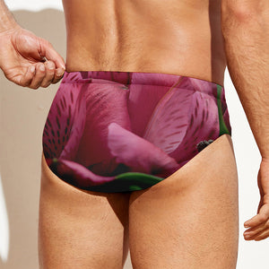 Burgundy Alstroemeria Print Men's Swim Briefs