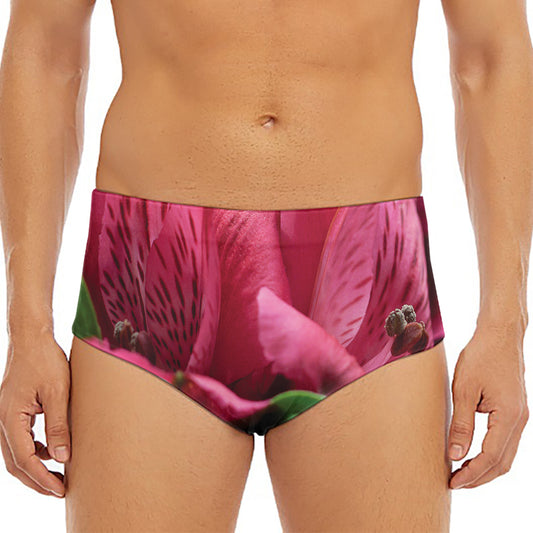 Burgundy Alstroemeria Print Men's Triangle Swim Briefs