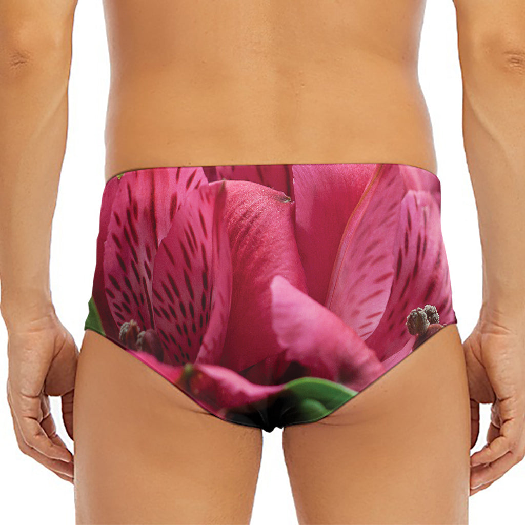 Burgundy Alstroemeria Print Men's Triangle Swim Briefs