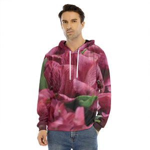 Burgundy Alstroemeria Print Men's Velvet Pullover Hoodie