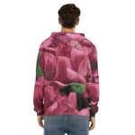 Burgundy Alstroemeria Print Men's Velvet Pullover Hoodie