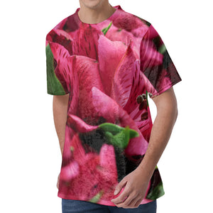 Burgundy Alstroemeria Print Men's Velvet T-Shirt