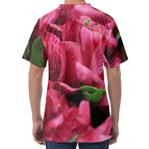 Burgundy Alstroemeria Print Men's Velvet T-Shirt