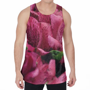 Burgundy Alstroemeria Print Men's Velvet Tank Top