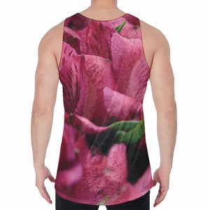 Burgundy Alstroemeria Print Men's Velvet Tank Top